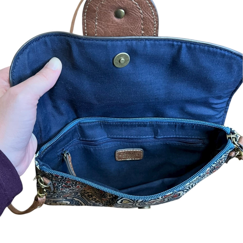 Chap Brown Leather and Paisley Print Cross Body Purse - Picture 4 of 6